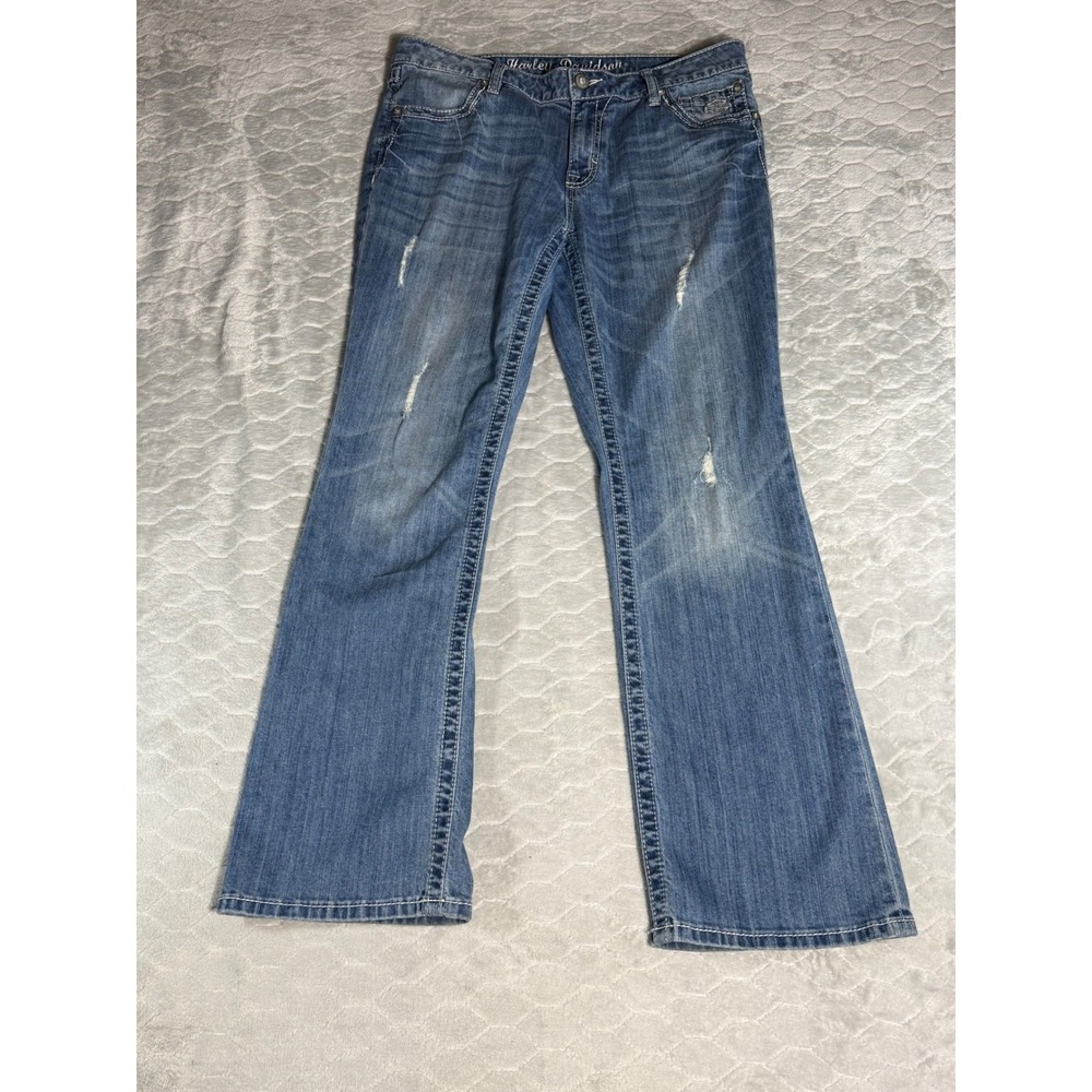 Harley Davidson Women Distressed Y2K Boot Cut Jeans Embellished Blue Denim 36x31